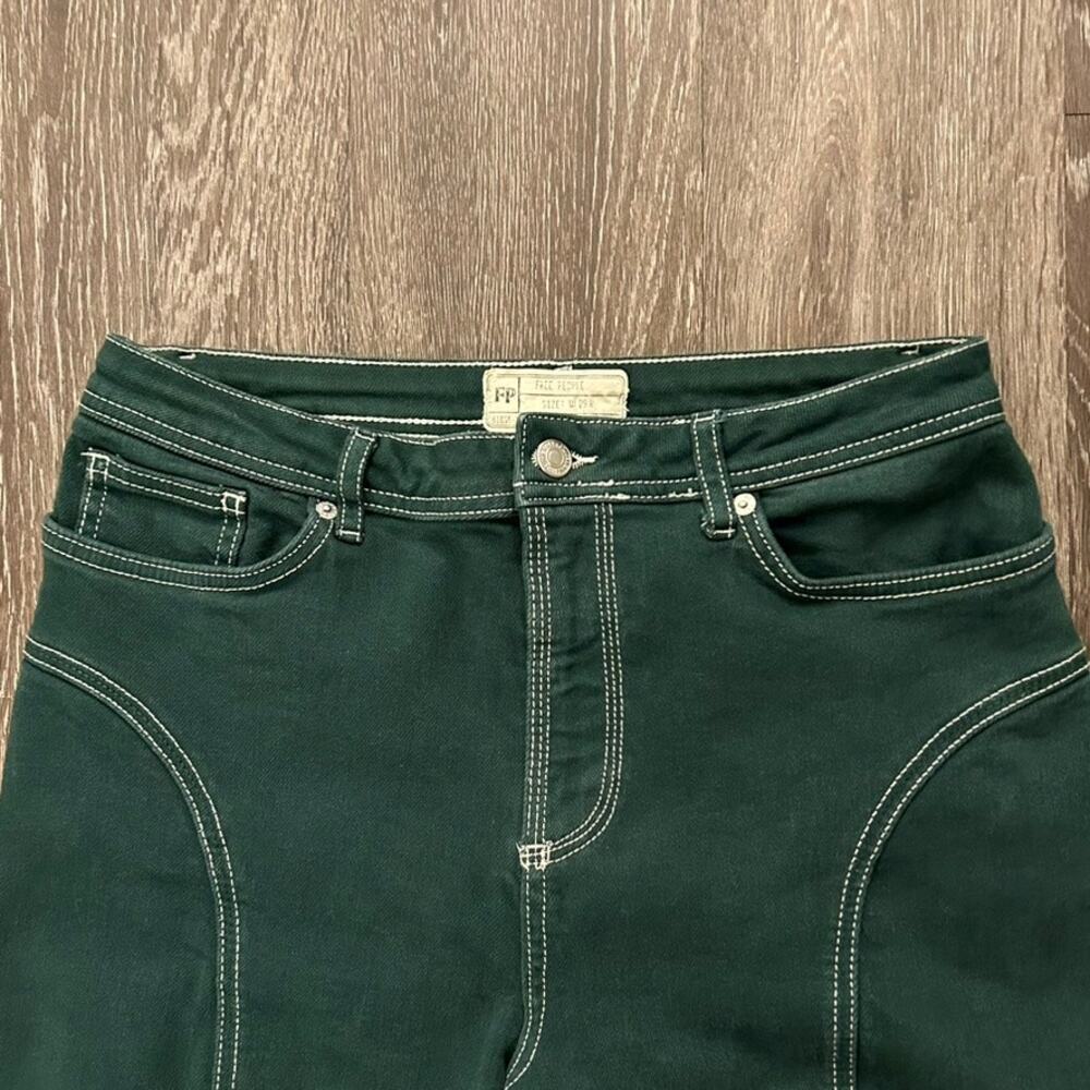 Free People High-Rise Foxy Flare Jeans Green Wide Leg Retro - Picture 15 of 16